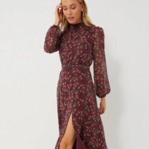SALONI Akina Wine Jacqui-B Dress Long Sleeve Burgundy Floral Maxi 2
